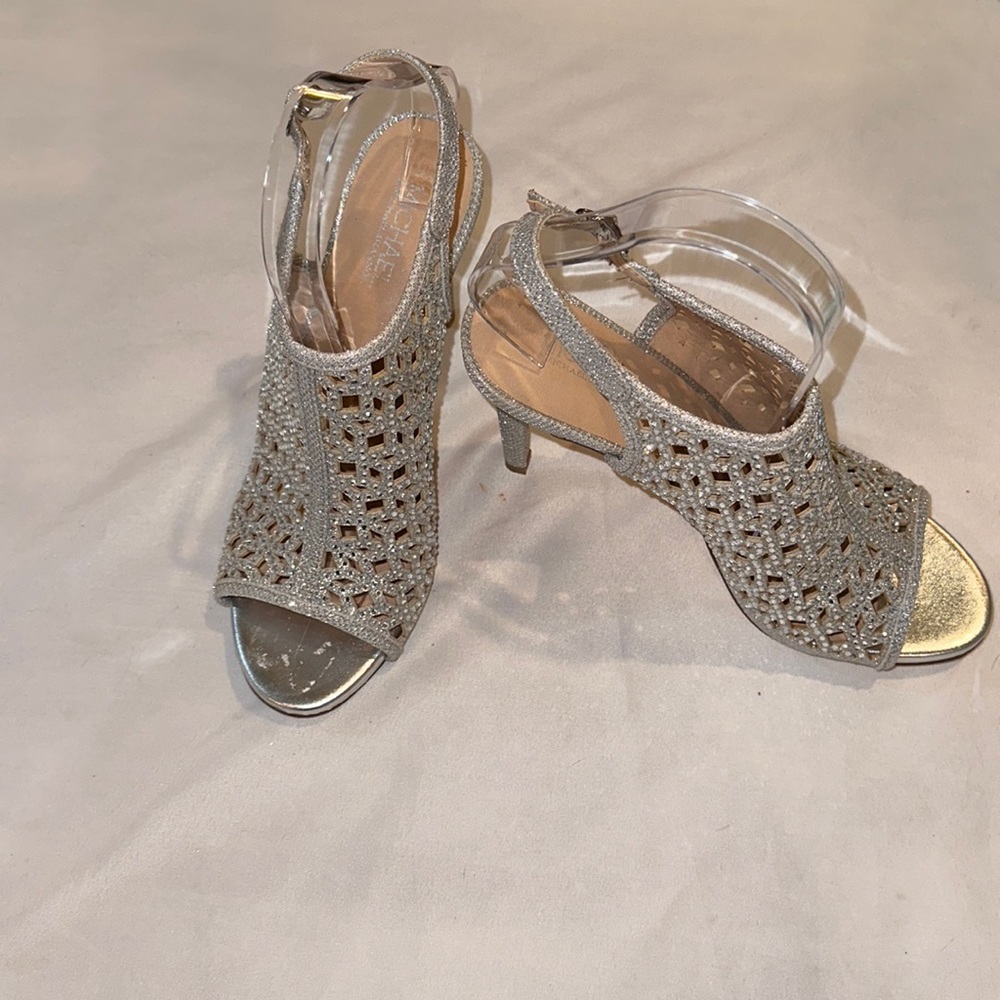 Silver, rhinestone, encrusted sandals size 10